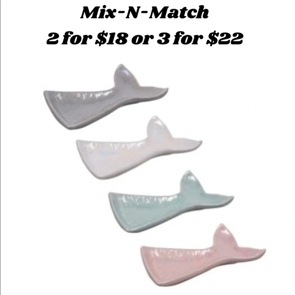 Pearlized Ceramic Mermaid Tail Decor Dish NWT White - Picture 2 of 3